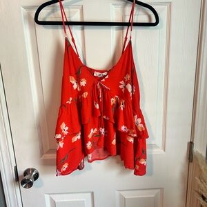 BB Dakota Red Floral Tiered Ruffle Cami